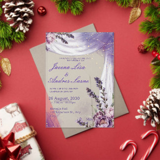 Lila Weiße Elegante Lavendel-Blumen-Hochzeitseinla Acryleinladungen