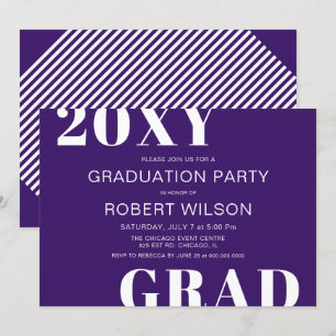 Lila Weiße Fett-Typografie-Graduierungspartei Einladung