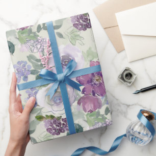 Lila Weiße Florale Rose Geschenkpapier