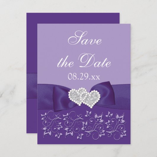 LILA, weiße, florale Save the Date-Karte RSVP Karte (Vorne/Hinten)
