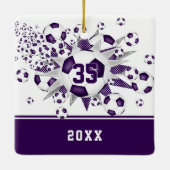 Lila weiße Fußballstars personalisiert Keramikornament (Rückseite)
