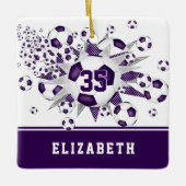 Lila weiße Fußballstars personalisiert Keramikornament (Vorderseite)
