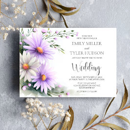 Lila-weiße Gänseblümchen-Hochzeit Einladung