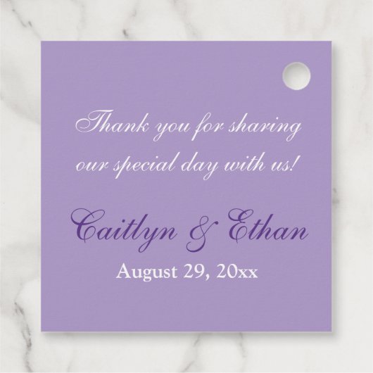 Lila, weiße Gastgeschenk Hochzeit Geschenkanhänger (Rückseite)