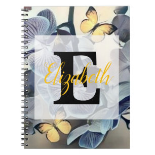 Lila weiße gelbe Orchideen-Blumen-Schmetterling  Notizblock