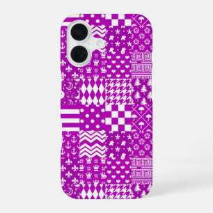 Lila Weiße Gemischte Muster Patchwork-Design  iPhone 16 Hülle