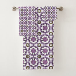 Lila-weiße geometrische Mandala-Muster Handtuch Badhandtuch Set