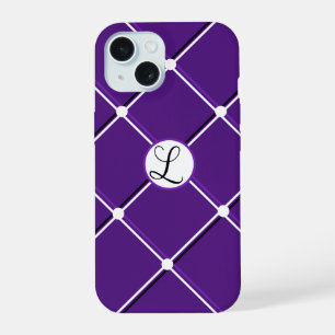 Lila-weiße gestreifte Design-Vornehm-L-Initiale iPhone 15 Hülle
