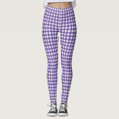 Lila-weiße Gingham-Karo-Kontrollmuster Leggings (Vorderseite)