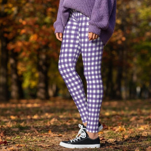 Lila-weiße Gingham-Karo-Kontrollmuster Leggings