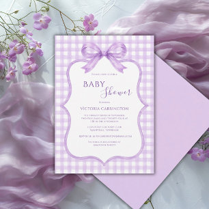 Lila-weiße Gingham-Launige Babyparty Einladung
