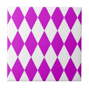 Lila Weiße Harlekin Diamanten Schachbrett Design Fliese