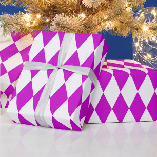 Lila Weiße Harlekin-Diamanten-Schachbrett-Design Geschenkpapier