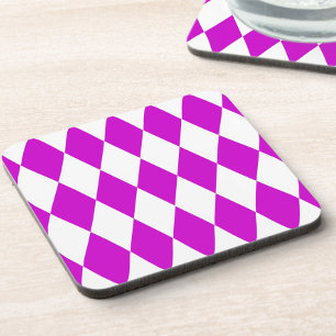Lila Weiße Harlekin-Diamanten-Schachbrett-Design Getränkeuntersetzer