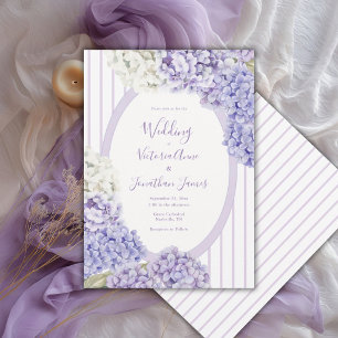 Lila Weiße Hortensien Florale Streifen Hochzeit Einladung