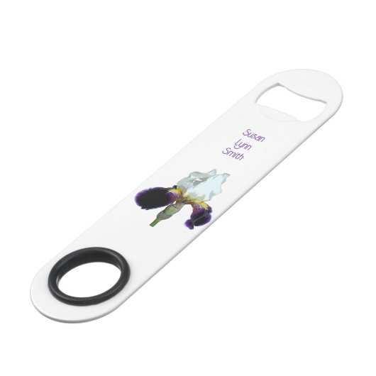 Lila-weiße Iris-Schnellflaschenöffner Speed Flaschenöffner (Rückseite Schrägansicht)