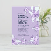 Lila Weiße Lilie Blume Brautparty Einladung (Stehend Vorderseite)
