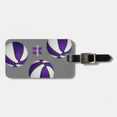 lila weiße Mannschaftsfarben Basketballspieltasche Gepäckanhänger (Vorderseite horizontal)