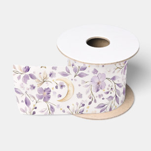 Lila Weiße Monde & Sterne Florale Babyparty Satinband