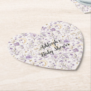 Lila Weiße Monde & Sterne Florale Babyparty Untersetzer