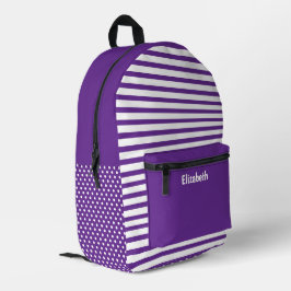 Lila-weiße Punkte gepunktetes Streifenmuster Name Bedruckter Rucksack