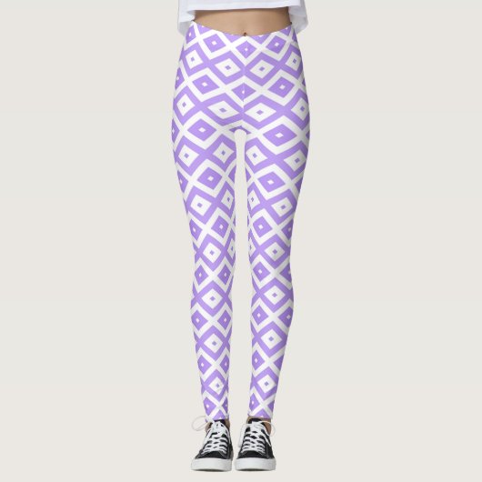 Lila-weiße Rautenmuster Leggings (Vorderseite)