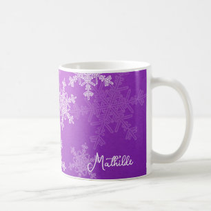Lila weiße Schneeflocken Minimalistischer Weihnach Kaffeetasse