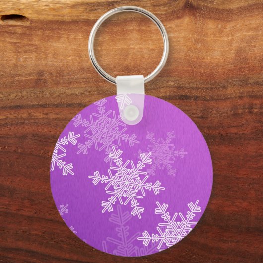 Lila weiße Schneeflocken Minimalistischer Weihnach Schlüsselanhänger (Rückseite)