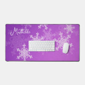 Lila weiße Schneeflocken Minimalistischer Weihnach Schreibtischunterlage (Tastatur & Maus)