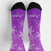 Lila weiße Schneeflocken Minimalistischer Weihnach Socken (Oben)