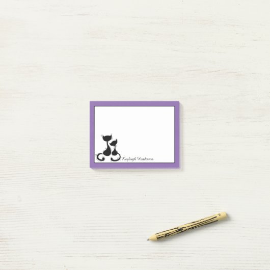 Lila weiße schwarze Katzen-Silhouette Post-it Klebezettel (Auf Schreibtisch)
