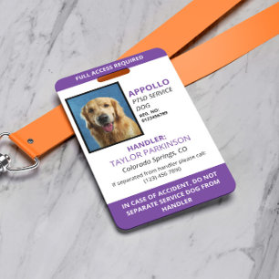 Lila Weiße Servicehund-Foto-ID Ausweis