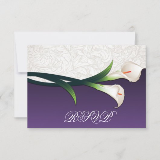 Lila, weiße Silber Calla Lily Wedding RSVP Cards Karte (Vorderseite)