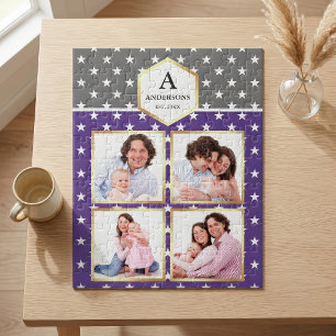 Lila Weiße Sterne Muster Familienfoto-Collage Puzzle