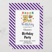 Lila/weiße Streifen Gerahmt 3. Geburtstag Party Einladung (Vorne/Hinten)