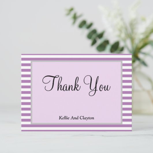Lila/weiße Streifen Gerahmt Dankeschön Karte (Stehend Vorderseite)