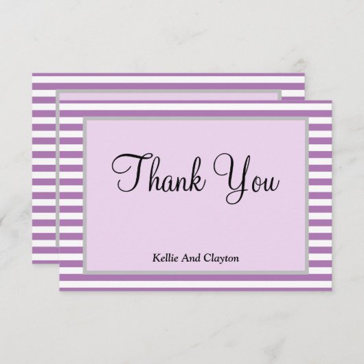 Lila/weiße Streifen Gerahmt Dankeschön Karte (Vorne/Hinten)