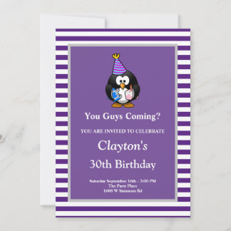 Lila/weiße Streifen Gerahmt Sonnige Geburtstagspar Einladung