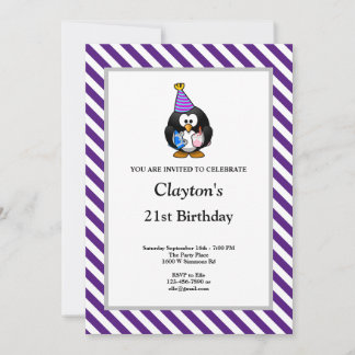 Lila/weiße Streifen Gerahmt Sonnige Geburtstagspar Einladung