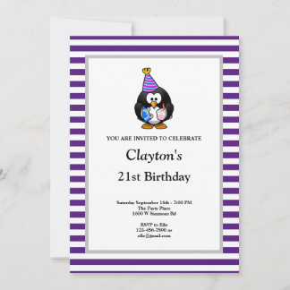 Lila/weiße Streifen Gerahmt Sonnige Geburtstagspar Einladung