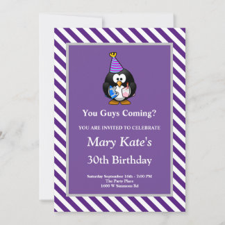 Lila/weiße Streifen Gerahmt Sonnige Geburtstagspar Einladung