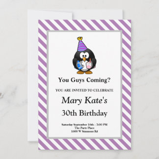 Lila/weiße Streifen Gerahmt Sonnige Geburtstagspar Einladung