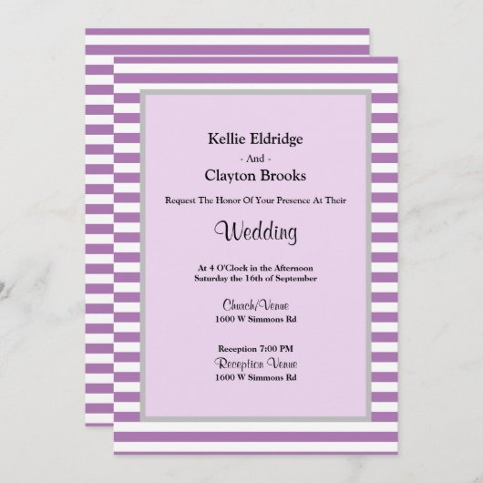 Lila/weiße Streifen Gerahmte Einladung zur Hochzei (Vorne/Hinten)