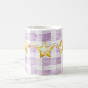 Lila Weiße Streifen Goldene Sterne Baby Shower Kaffeetasse