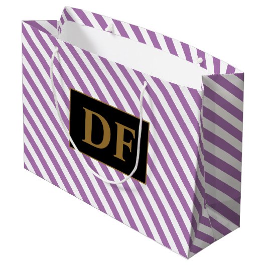 Lila/weiße Streifen Große Geschenktüte (Rückseite Schrägansicht)