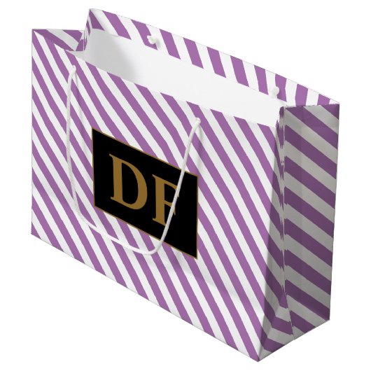 Lila/weiße Streifen Große Geschenktüte (Vorderseite Schrägansicht)