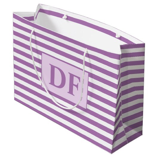 Lila/weiße Streifen Große Geschenktüte (Rückseite Schrägansicht)