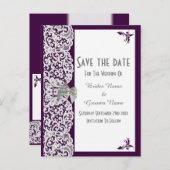 Lila-weiße Tradition Save the Date Ankündigungspostkarte (Vorne/Hinten)