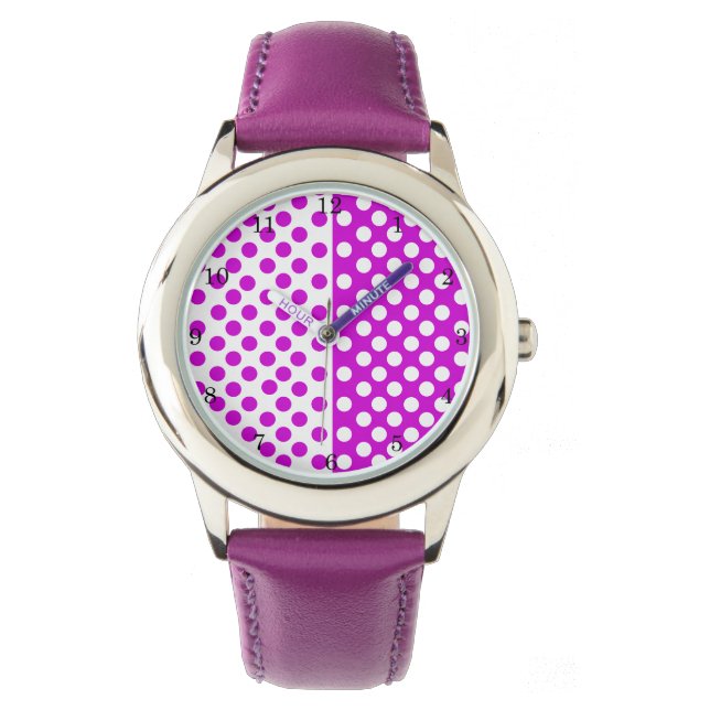 Lila weiße Uhr mit Punkten (Vorderseite)