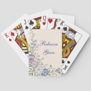 Lila, weiße und blaue Blumenschrift Spielkarten
